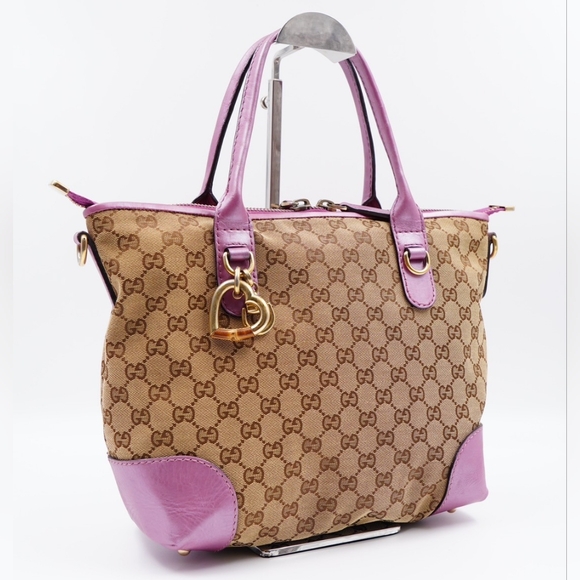 AN18❤️ GUCCI Monogram Heart Bit Charm Top Handle Tote - Picture 4 of 16